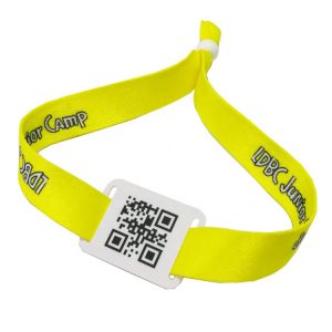 NFC QR bracelet N-tag 215 RFID ticket woven wristband/bracelet for cashless solution